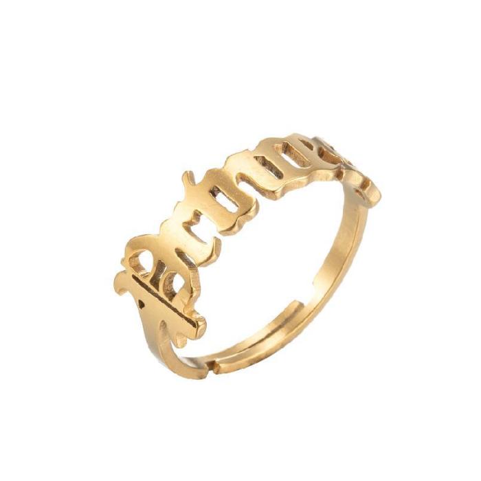 Summer New Fashion Letter Ring for Women, Unique Niche Retro Open Angel Ring, Cross-Border Jewelry Wholesale