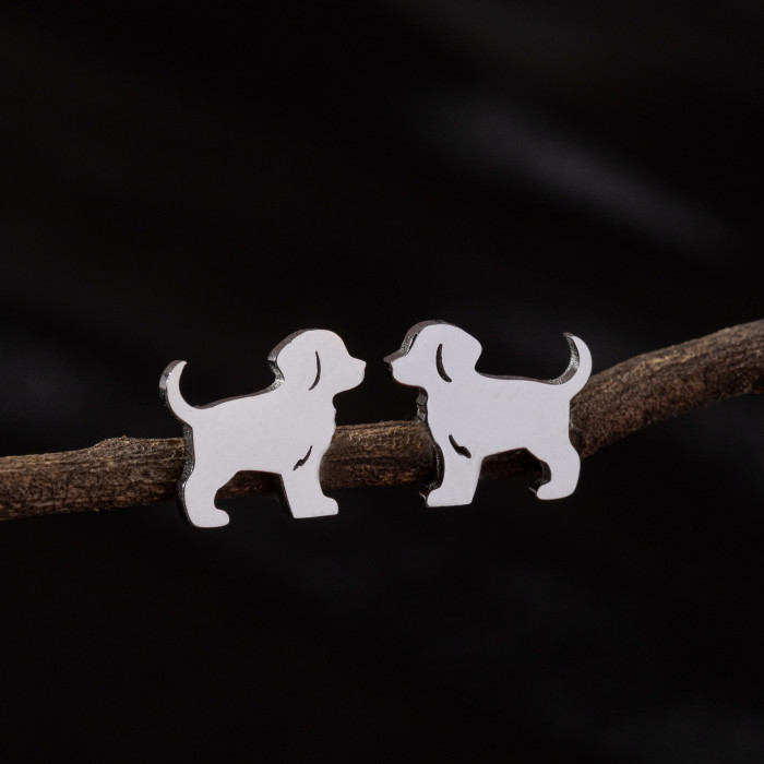New Cross-Border Simple Cute Asymmetric Cat Puppy Earrings Ins Personality Hollow Heart-Shaped Earrings Wholesale
