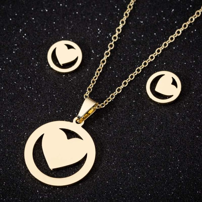 European and American Foreign Trade New Cartoon Animal Three-Piece Set Fashion Geometric Gesture Heart Necklace Earrings Jewelry