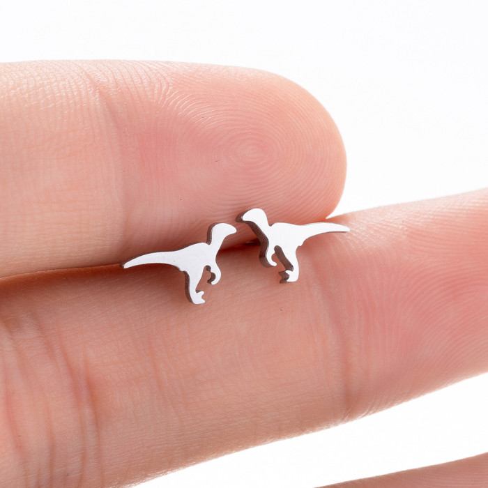 Women's Fresh and Cute Style Stainless Steel Dinosaur Earrings Simple Elementary School Student Ear Accessories Wholesale Manufacturer Wholesale