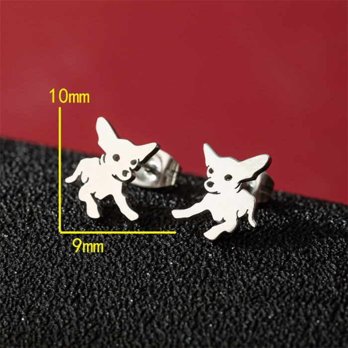European and American Foreign Trade New Stainless Steel Zodiac Dog Mini Earrings for Women Fashion Cute Cat Ear Jewelry Wholesale