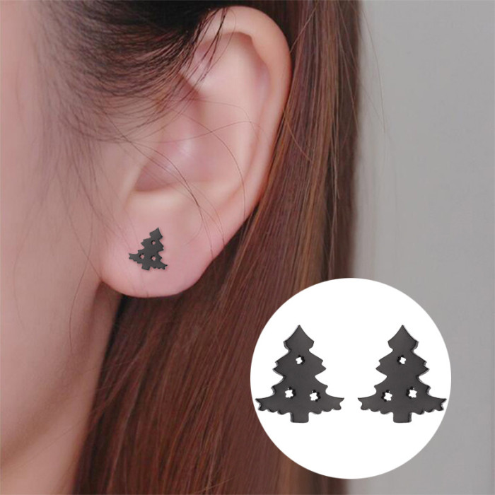 Fashion Simple Stainless Steel Christmas Tree Earrings for Women Fresh Christmas New Year Gift Earrings Wholesale