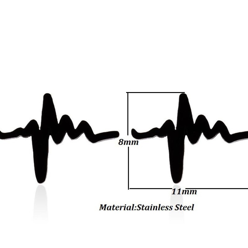 Geometric Summer New Stainless Steel Japanese and Korean Simple Heart Electrocardiogram Ear Bone Stud Ins Couple Temperament Jewelry