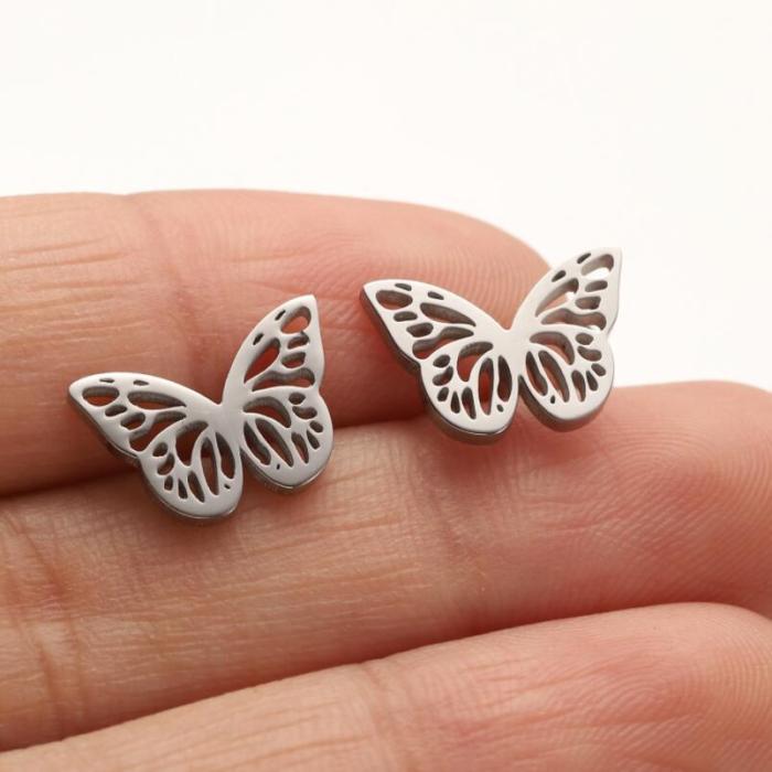 Amazon New Earrings for Girls Cute Spring Summer Butterfly Wings Heart Pattern Personality Stud Earrings In Stock Wholesale