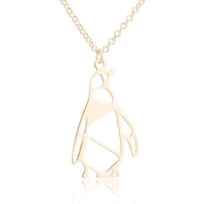 Minimalist New Hollow Geometric Origami Stainless Steel Necklace for Women Hedgehog Owl Penguin Animal Necklace