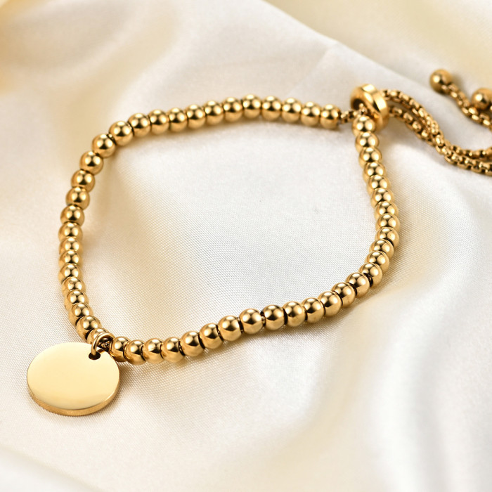 European and American Cross-Border Hot Sale Titanium Steel Adjustable Fashion Personality Round Bead 15MM Versatile Stainless Steel Couple Bracelet Wholesale