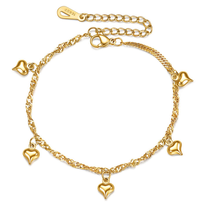 European and American Cross-Border New Product Internet Celebrity Same Style Simple Heart 17+5 18K Gold Stainless Steel Bracelet Student Versatile Hot Sale
