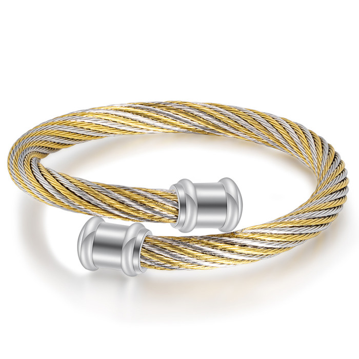 European and American Cross-Border New Stainless Steel 6MM Retro Gradient Braided Cable Line Titanium Steel Open Simple Steel Wire Bracelet