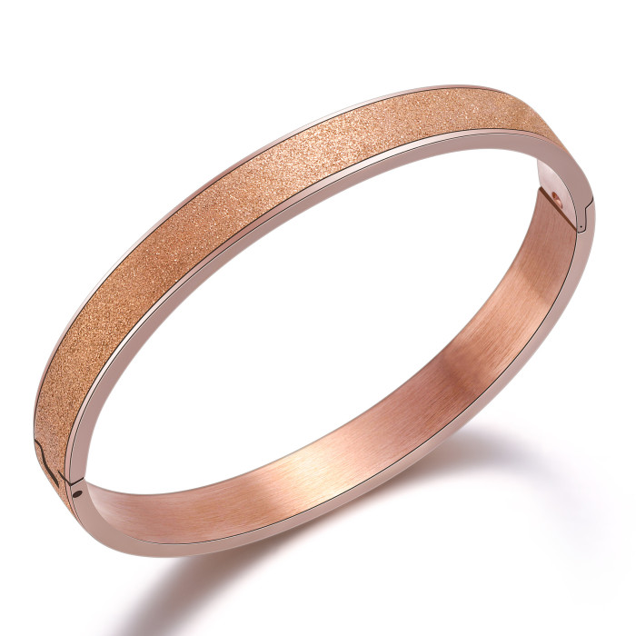 Manufacturer Wholesale European and American INS Fashion Titanium Steel Matte 8MM Bracelet 18K Gold Rose Gold Clasp Stainless Steel Bracelet