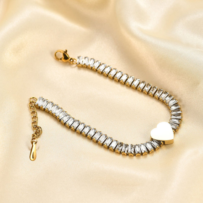 INS Jewelry Stainless Steel Bracelet Zircon Matching Heart Fashion Simple Light Luxury Design Sense Niche Wholesale Jewelry