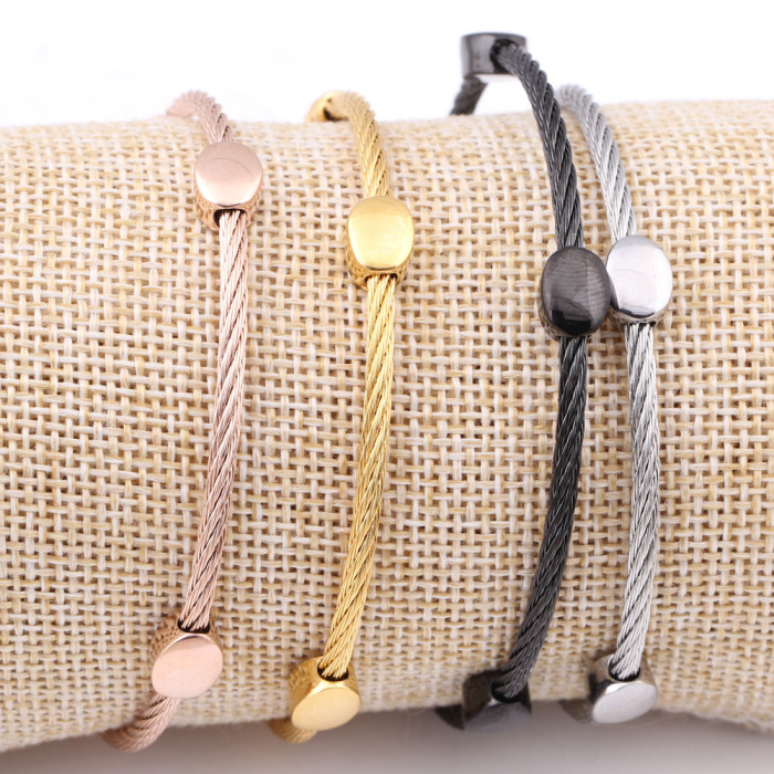 European and American Cross-Border Fashion 3MM Round Cable Line Bracelet Stainless Steel Beaded Bracelet Laser Logo Wholesale for Women