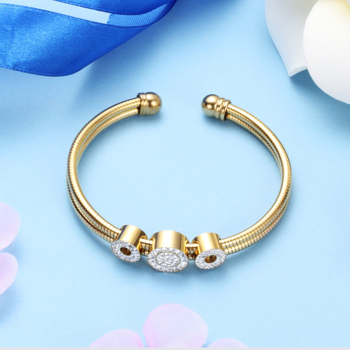 European and American Amazon New Fashion Simple 11MM Three-Circle Inlaid Diamond Snake Bone Chain Bracelet Adjustable Open Wholesale for Women
