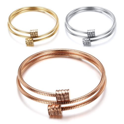 Three-Color Titanium Steel Double-Layer 3MM Cable Line Simple Bracelet for Women, Adjustable Open Ring, Cross-Border Wholesale, Ins Style