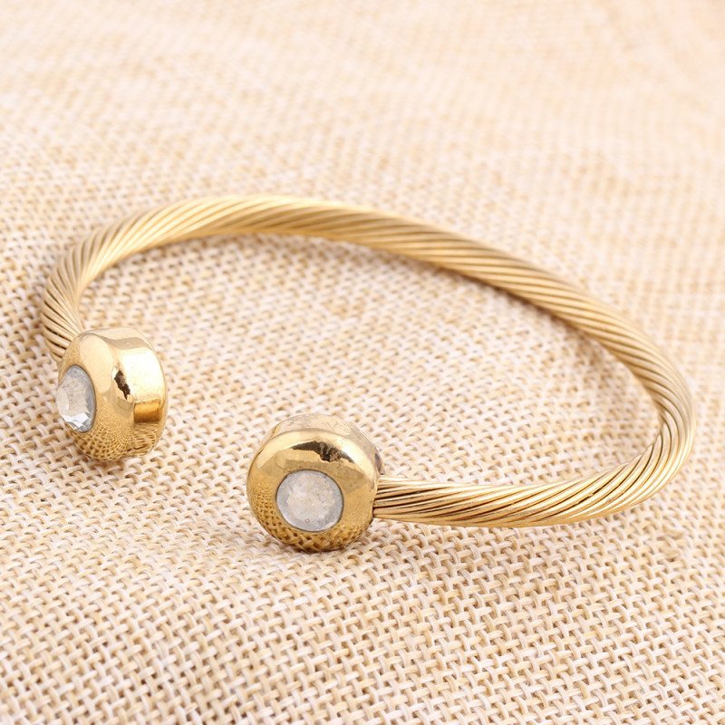Manufacturer Wholesale European and American INS Style Personality Cable Line 10MM 18K Gold Symmetrical Round Open Diamond Bracelet Bangle
