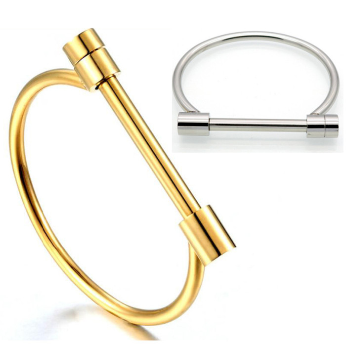 European and American Cross-Border Hot Sale Fashion 57MM Three-Color Titanium Steel Horseshoe Bracelet Stainless Steel D-Shape Women's Bracelet Wholesale for Women