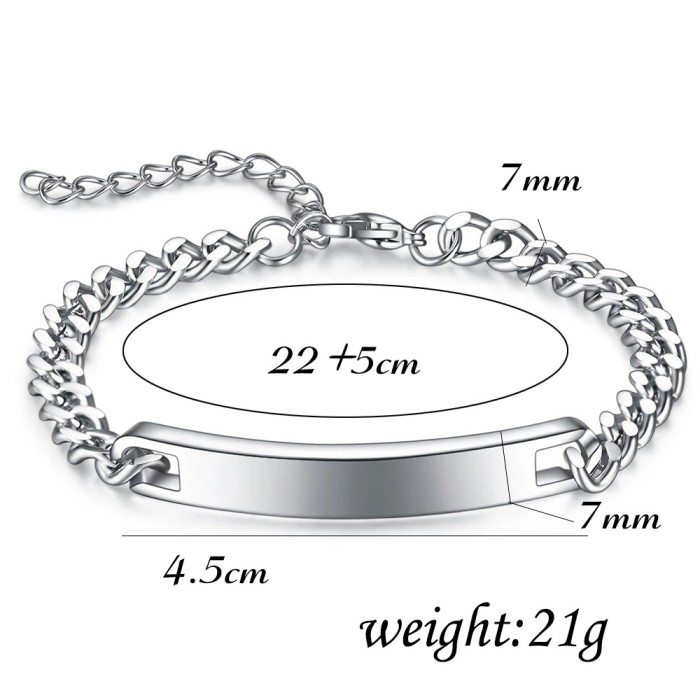 European and American Hot Sale 7MM Personalized Simple Four-Color Stainless Steel Curved Tag Bracelet for Women Trendy Fashion Laser Logo Available