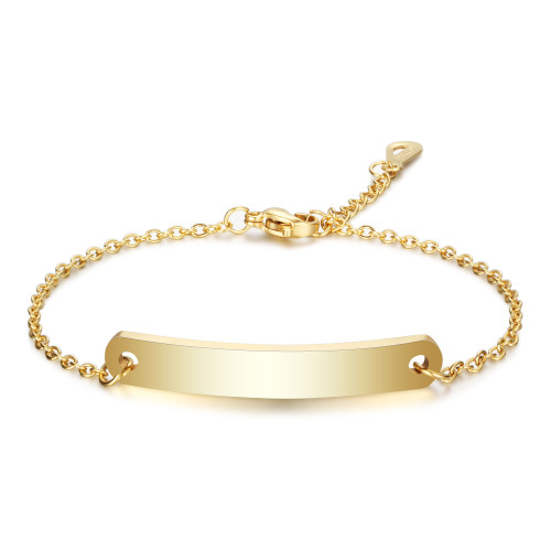 European and American Cross-Border Hot Sale Simple Versatile Stainless Steel Customizable Engraving Laser Logo Three-Color Curved Tag Bracelet Wholesale