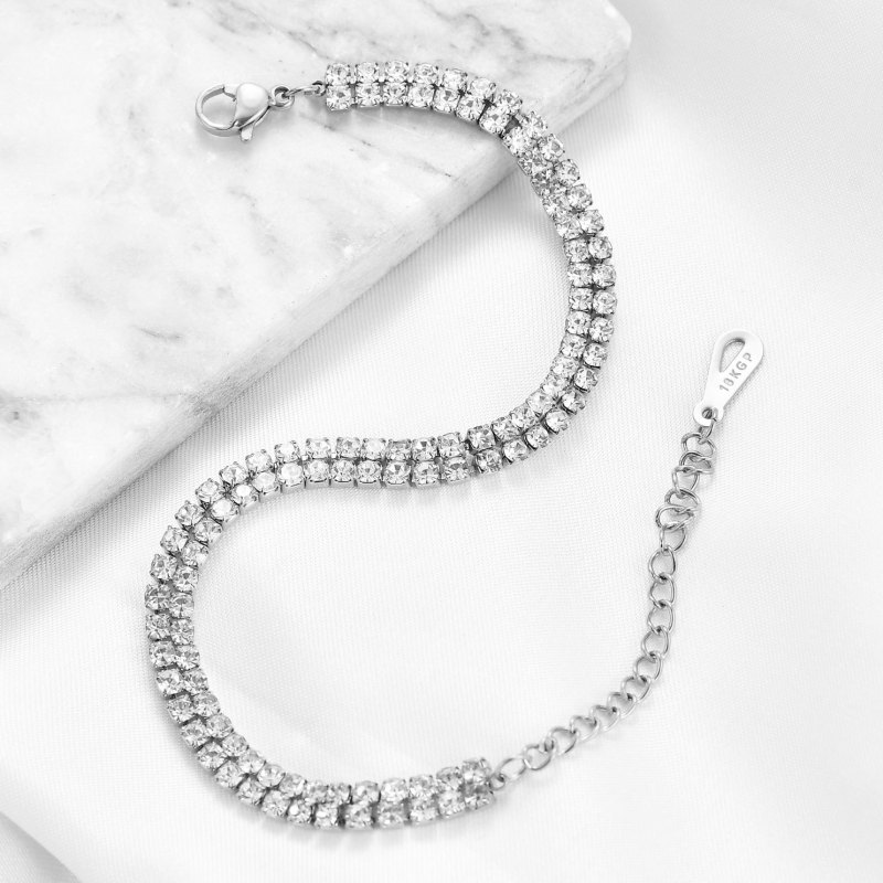 European and American Cross-Border New 6MM Titanium Steel Bracelet 14K Gold Stainless Steel Inlaid with Two Rows of Diamonds Fashion Versatile Bracelet Wholesale for Women
