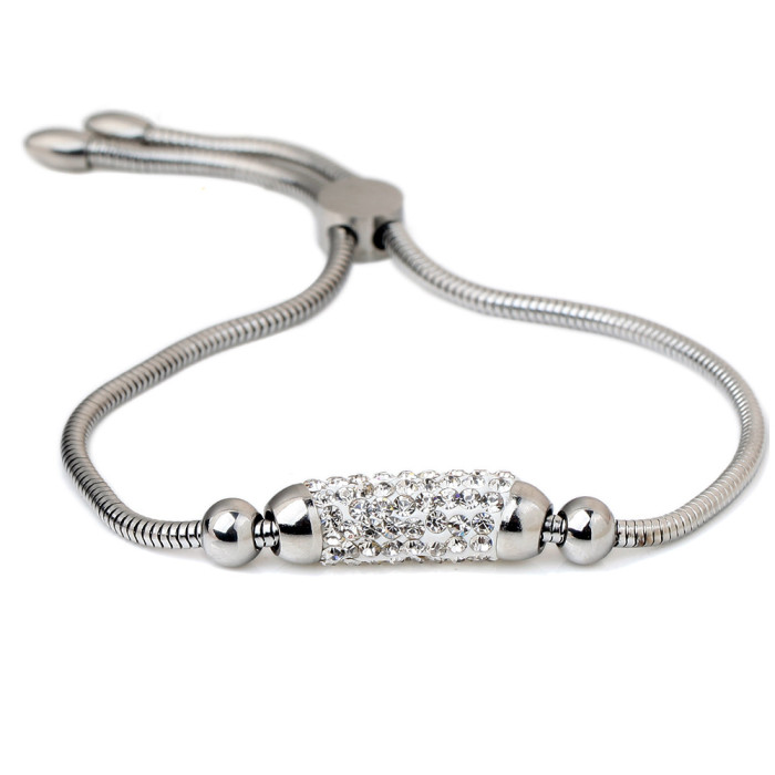 Wish AliExpress New European and American Style Mud Full Circle Inlaid Diamond Adjustable Titanium Steel Snake Chain Stainless Steel Wholesale Bracelet