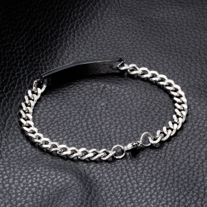 European and American 5 7MM Cross-Border Simple Couple Bracelet Fashion Cross Stainless Steel Bracelet with Inlaid Diamonds Laser Logo Available
