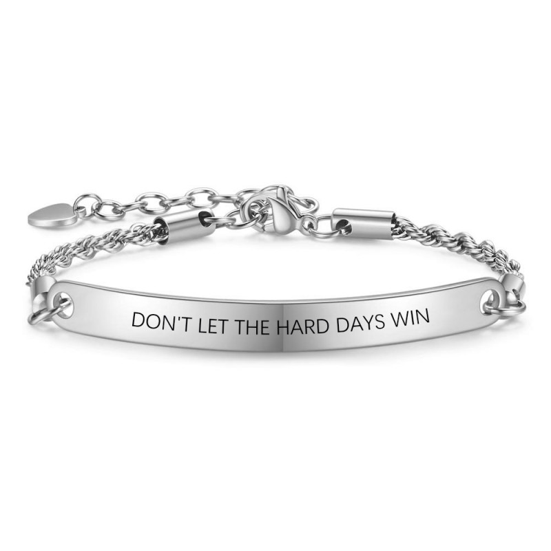 European and American Cross-Border Amazon Hot-Selling 5MM Stainless Steel Curved Nameplate Engraved Inspirational Bracelet Laser Logo Bracelet Wholesale