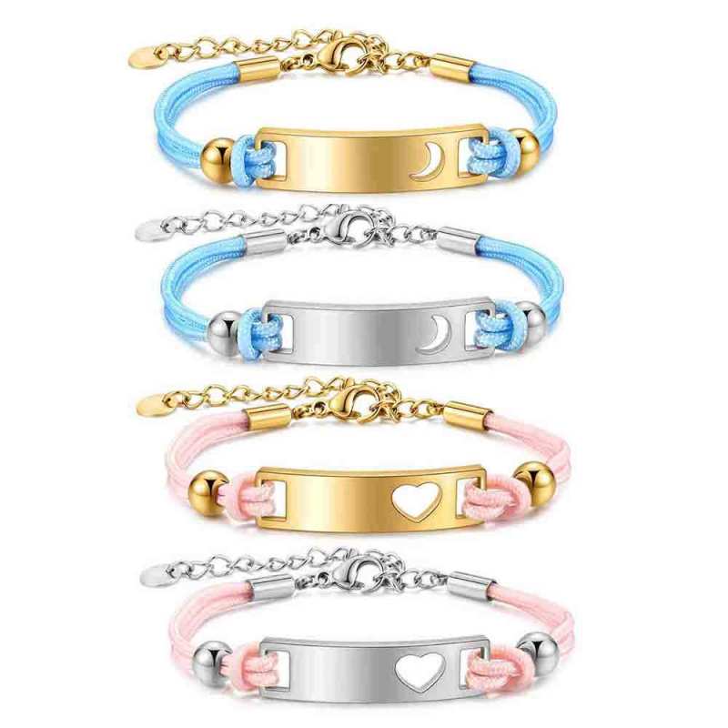 European and American Cross-Border Amazon New 8MM Braided Rope Children's Curved Tag Hollow Heart DIY Engraving Bracelet Wholesale for Women