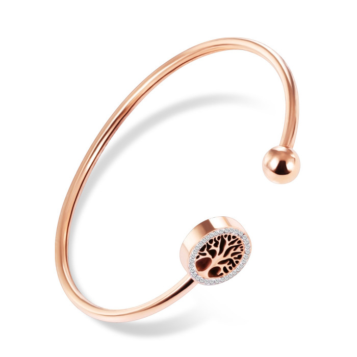 European and American Amazon Hot Sale 14MM Diamond-Encrusted Geometric Bracelet Tree of Life Fashion Versatile Adjustable Open Bracelet Wholesale for Women