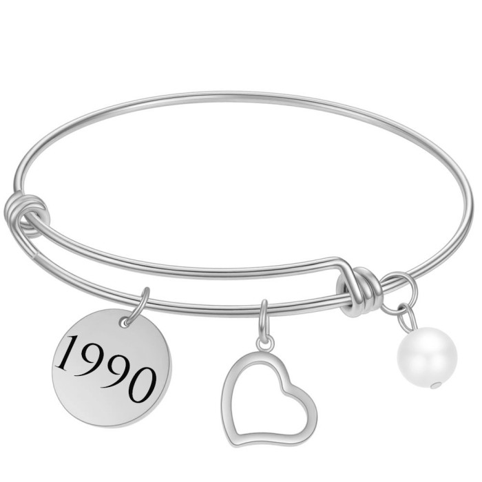 European and American Hot-Selling Fashion Titanium Steel 18K Gold Round Pendant Versatile Bracelet Heart Stainless Steel Bracelet Laser Logo