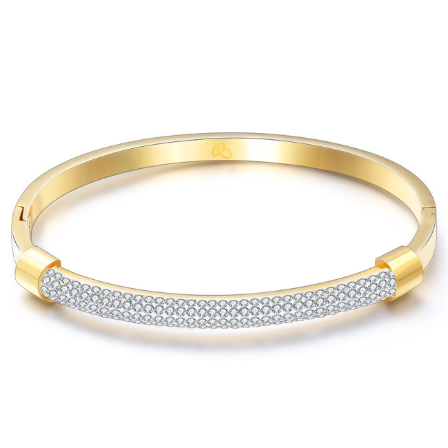 Manufacturer Wholesale European and American Cross-Border New 4MM Ceramic Clay Inlaid Diamond 18K Gold Stainless Steel Bracelet Personalized Fashion Wholesale