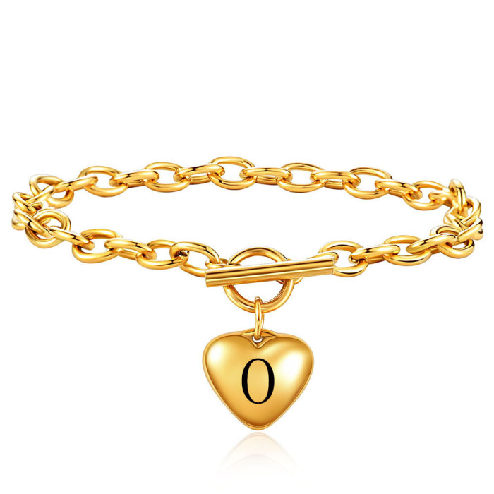 Manufacturer Wholesale Fashion Simple Stainless Steel 26 Letters 16MM Heart OT Buckle Titanium Steel Bracelet Laser Logo Available