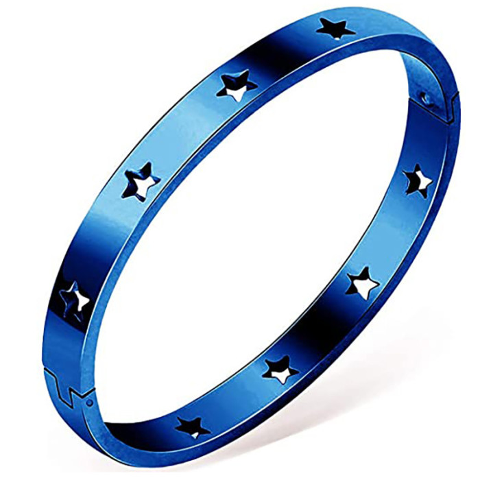 Wish Amazon New European and American INS Style Personality Five-Pointed Star Hollow 6MM Simple Buckle Titanium Steel Bracelet Wholesale