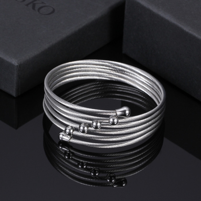 European and American INS Retro 5MM Exaggerated Titanium Steel Coiled Elastic Bracelet Fashionable Women's Stainless Steel Bangle