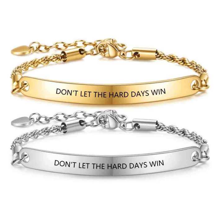 European and American Cross-Border Amazon Hot-Selling 5MM Stainless Steel Curved Nameplate Engraved Inspirational Bracelet Laser Logo Bracelet Wholesale