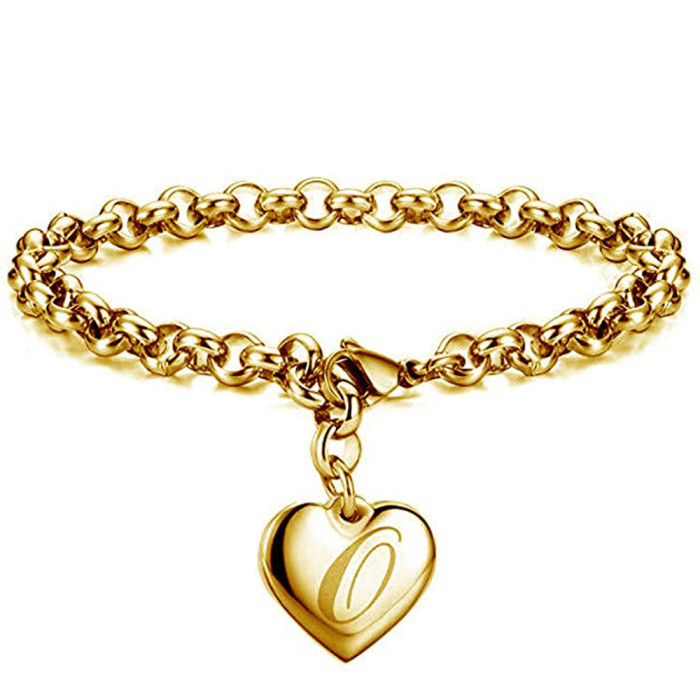 European and American New Style Simple Personality Titanium Steel Bracelet 26 Letters Fashion Stainless Steel O Chain Gold Bracelet Jewelry