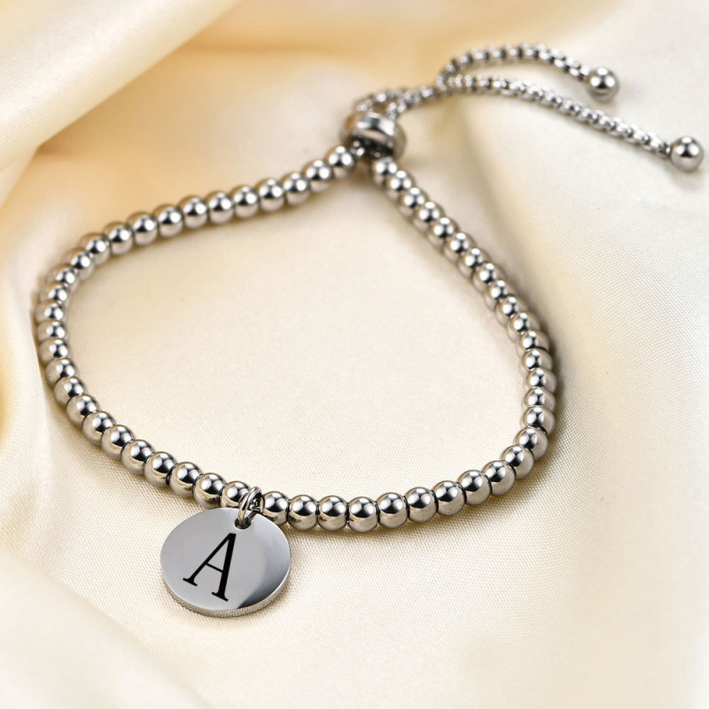 European and American Cross-Border Simple Titanium Steel Stainless Steel Round Beads 3MM Adjustable Round 26 English Letters Women's Bracelet