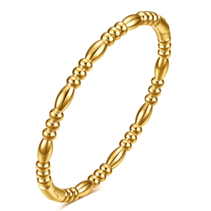 European and American Cross-Border Hot Sale New Ins Simple Bracelet Series 18K Gold Bamboo Joint Cylinder Titanium Steel Smooth Bracelet Wholesale