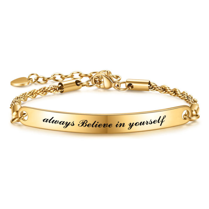 Stainless Steel 5MM Curved Tag Laser English ALWAYS BELIEVE INYOURSELF Adjustable Titanium Steel Bracelet