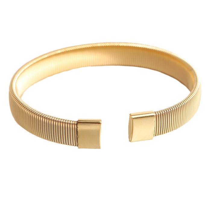 Cross-Border Hot-Selling New European and American Simple Versatile 6MM Stainless Steel Elastic Open Bracelet Steel Wire Bracelet Wholesale