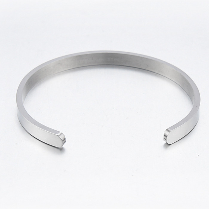 European and American Fashion Simple C-shaped Open Bracelet 5MM 15MM Stainless Steel Smooth Bracelet Laser Logo Wholesale