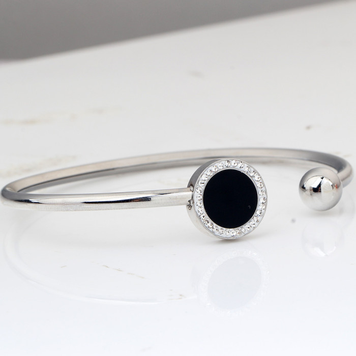 Manufacturer Wholesale European and American Simple INS Round Diamond Inlaid Oil Drop Stainless Steel Open Bracelet Fashion Versatile Jewelry for Women