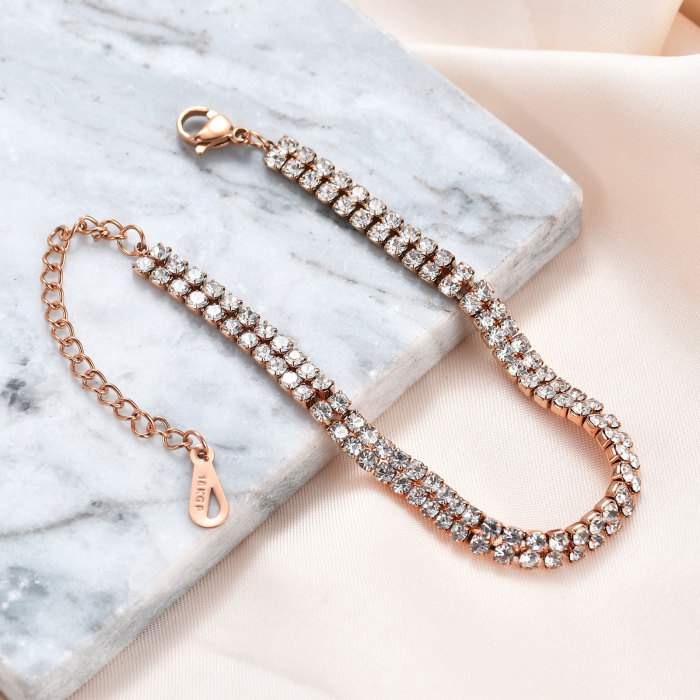 European and American Cross-Border New 6MM Titanium Steel Bracelet 14K Gold Stainless Steel Inlaid with Two Rows of Diamonds Fashion Versatile Bracelet Wholesale for Women