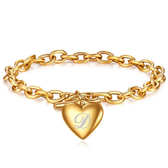 European and American Cross-Border New Fashion Simple Stainless Steel 26 Letters Titanium Steel Heart Pendant Laser Logo OT Buckle