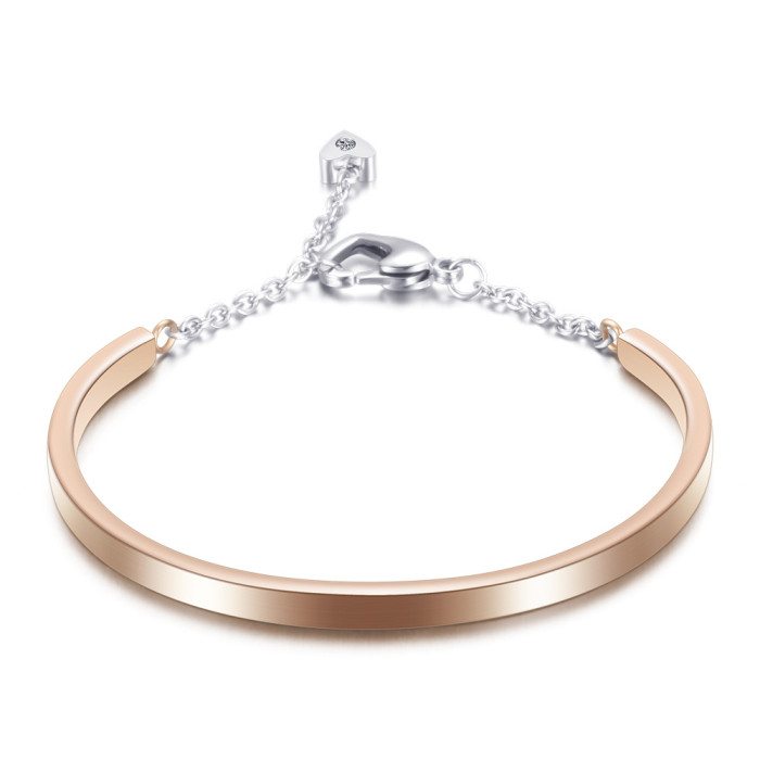 European and American Cross-Border Smooth U-Shaped 4MM Bracelet with Laser Logo Wholesale New Heart Tail Buckle Titanium Steel Bracelet Wholesale