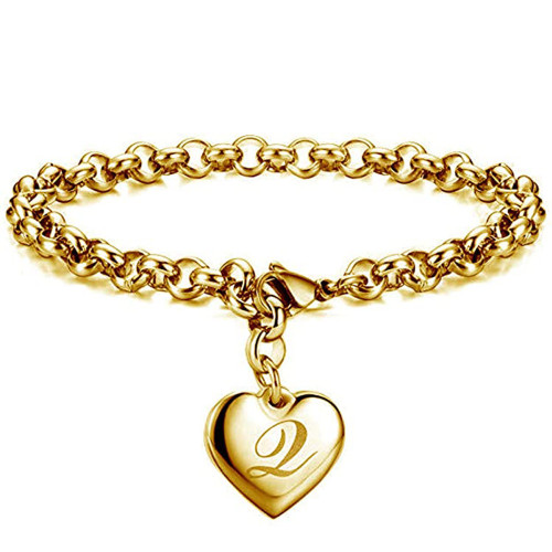 European and American New Style Simple Personality Titanium Steel Bracelet 26 Letters Fashion Stainless Steel O Chain Gold Bracelet Jewelry