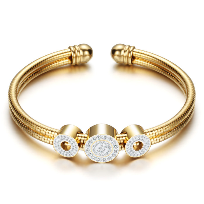 European and American Amazon New Fashion Simple 11MM Three-Circle Inlaid Diamond Snake Bone Chain Bracelet Adjustable Open Wholesale for Women