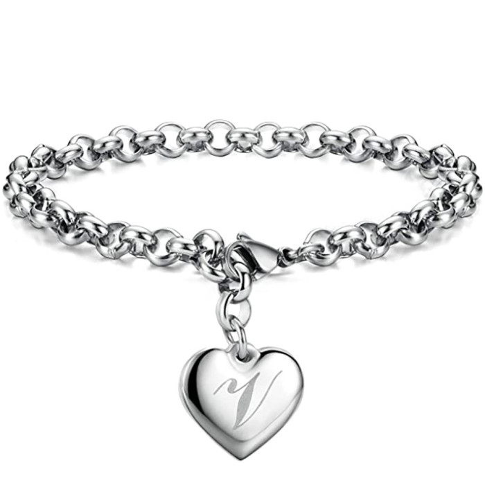 European and American Simple 26 Letters Fashion Versatile Engraved Titanium Steel Bracelet for Women Stainless Steel English Letter Bracelet Logo