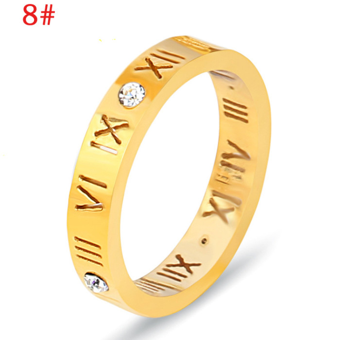 European and American Amazon Hot Sale 304 Stainless Steel Roman Numeral Bracelet Ring Set with Inlaid Diamonds Hollow Set Wholesale