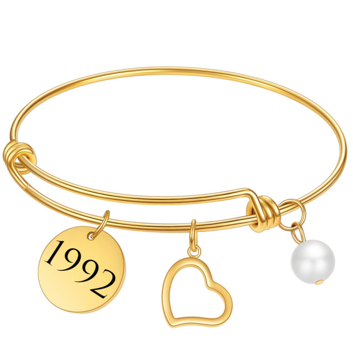European and American Hot-Selling Fashion Titanium Steel 18K Gold Round Pendant Versatile Bracelet Heart Stainless Steel Bracelet Laser Logo
