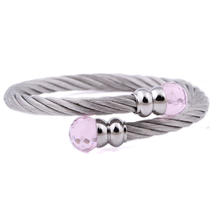Manufacturer Wholesale Stainless Steel 5MM Inlaid Three-Color Crystal Beads Titanium Steel Cable Bracelet Fashion Simple Jewelry for Women