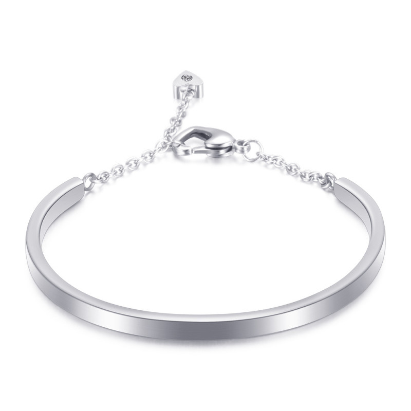 European and American Cross-Border Smooth U-Shaped 4MM Bracelet with Laser Logo Wholesale New Heart Tail Buckle Titanium Steel Bracelet Wholesale